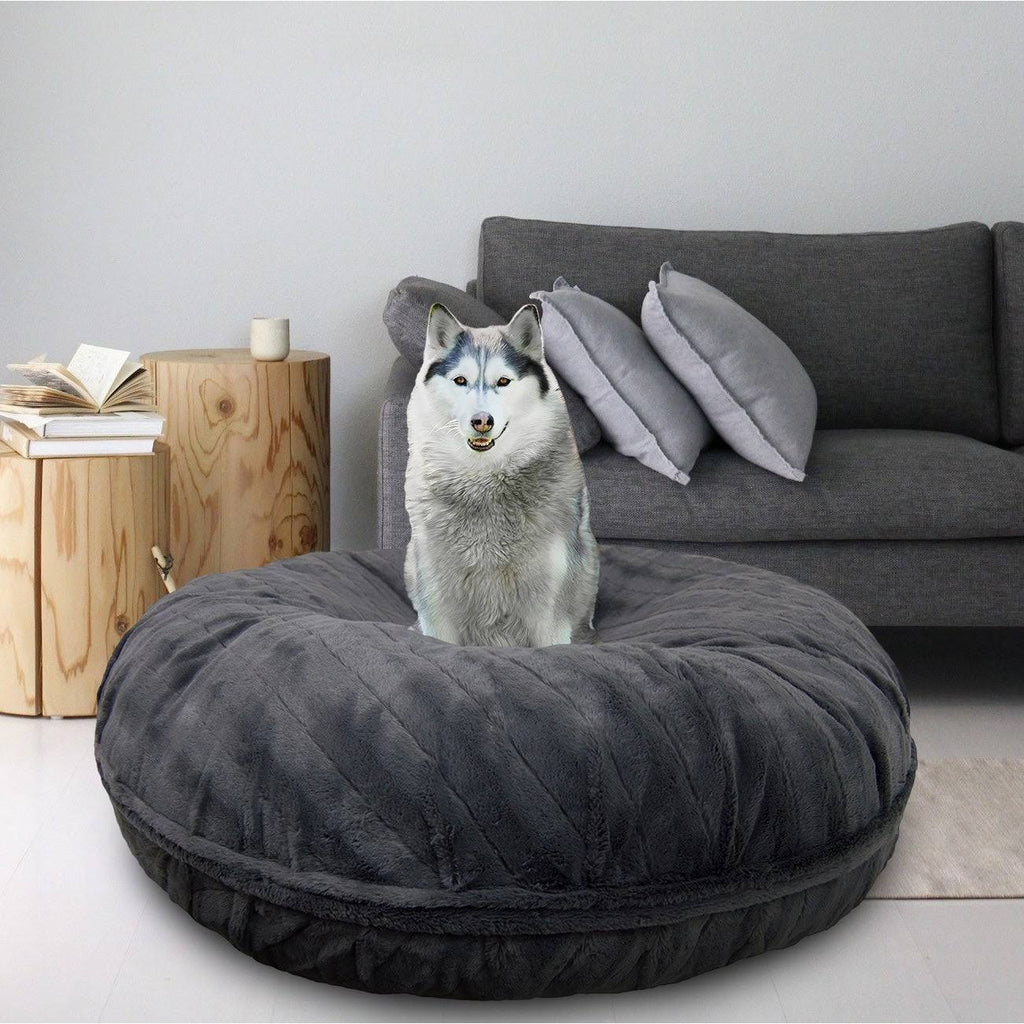 XS Gray Faux Fur Bagel Pet Bed W4719
