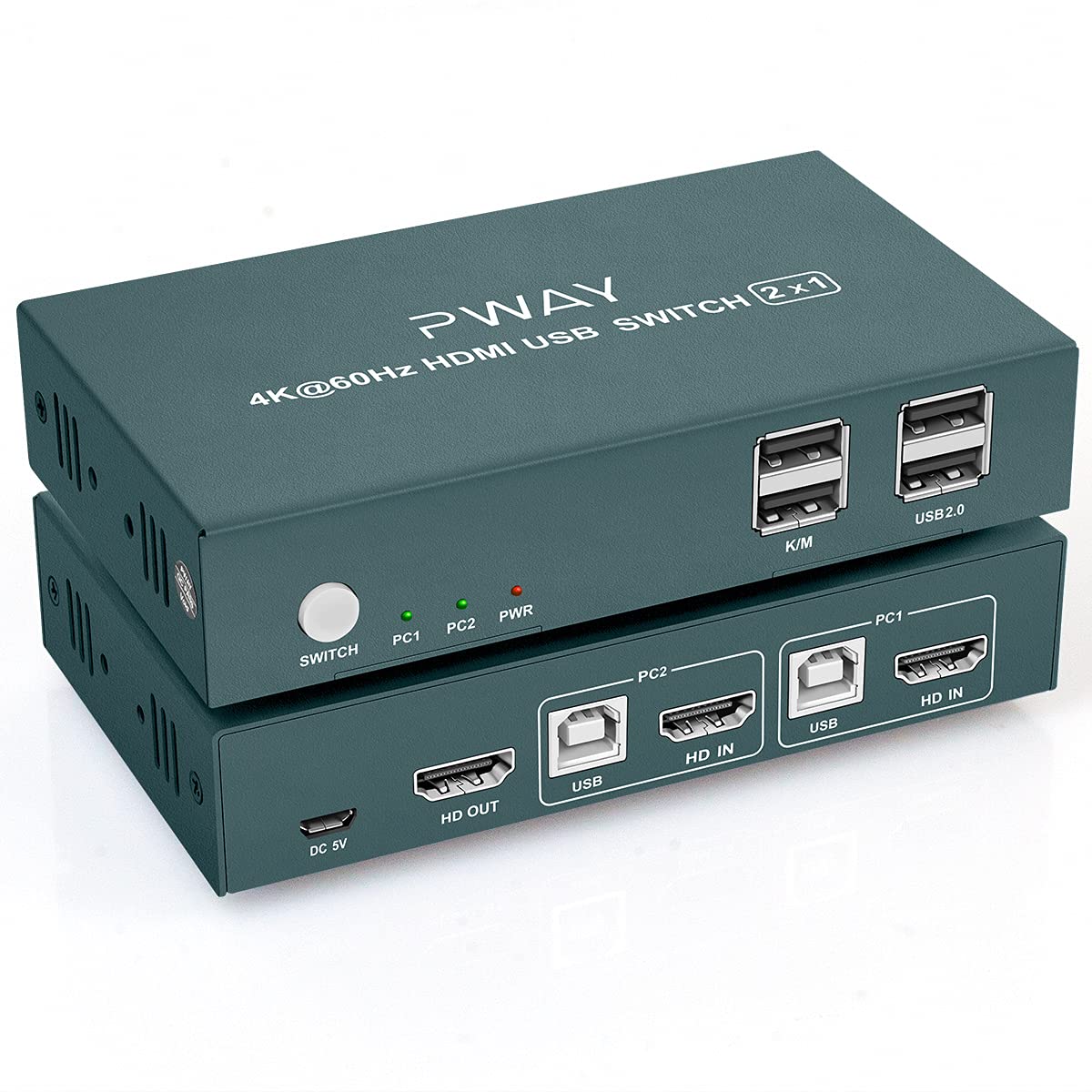 KVM Switch HDMI 2 Port, 4K@60Hz, 2 USB 2.0 Hub, with 2 HDMI and 2 USB Cables U796