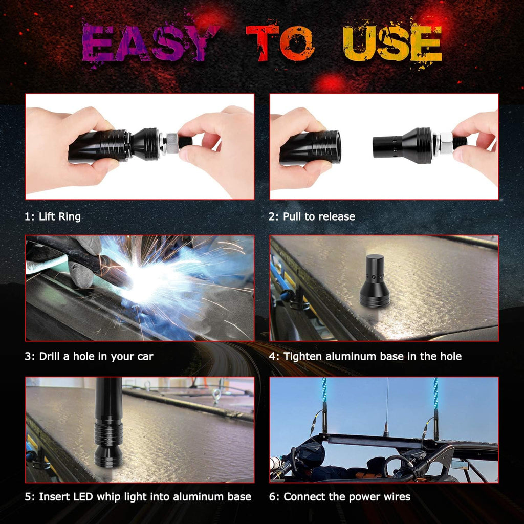 2PCS 3FT RGB Spiral LED Whip Lights for UTV ATV Offroad Trucks T306450