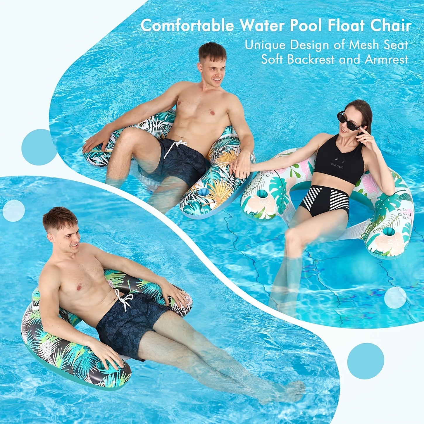Inflatable Pool Chair with Cup Holder and Backrest E264