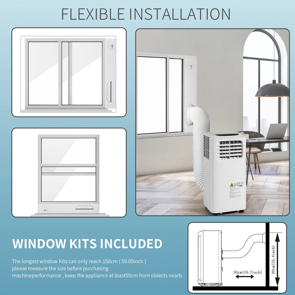 White 9700 BTU Portable Air Conditioner with Dehumidifier Function and Fan Mode with Window Kit E419