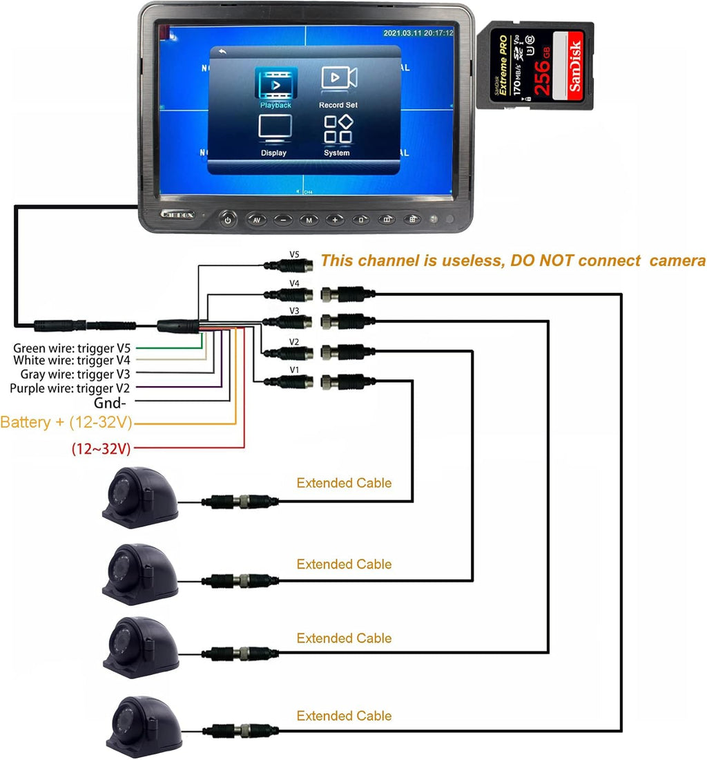 9 inch 1080P HD Backup Camera System with 4 Channel Input V909468
