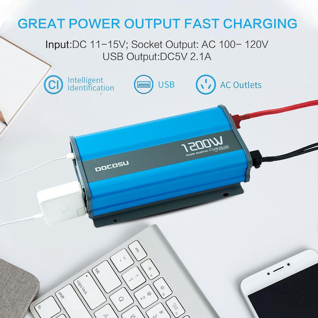 1200W Pure Sine Wave Power Inverter DC 12V to AC 110V with LED Display 2.4A USB Port H564