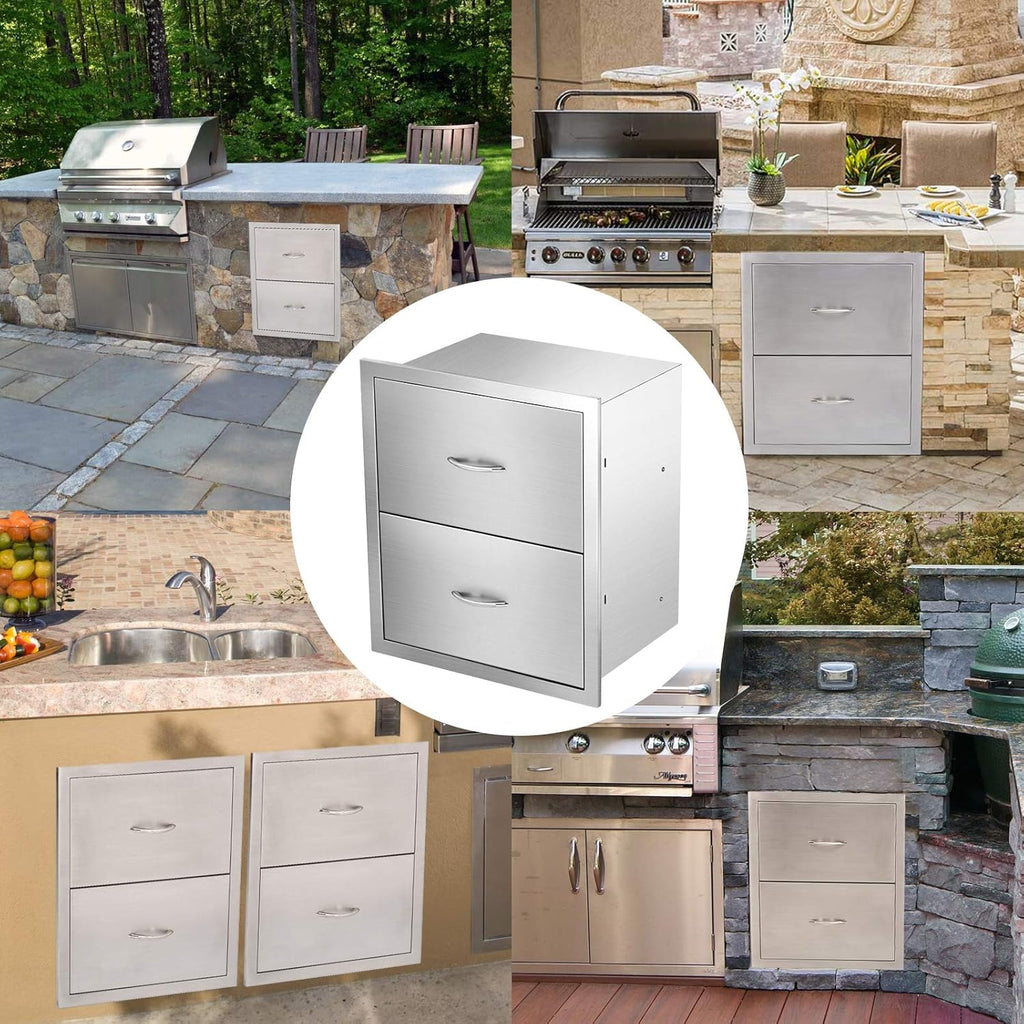 Stainless Steel 2-Layer Barbecue Drawers with Handles D395810