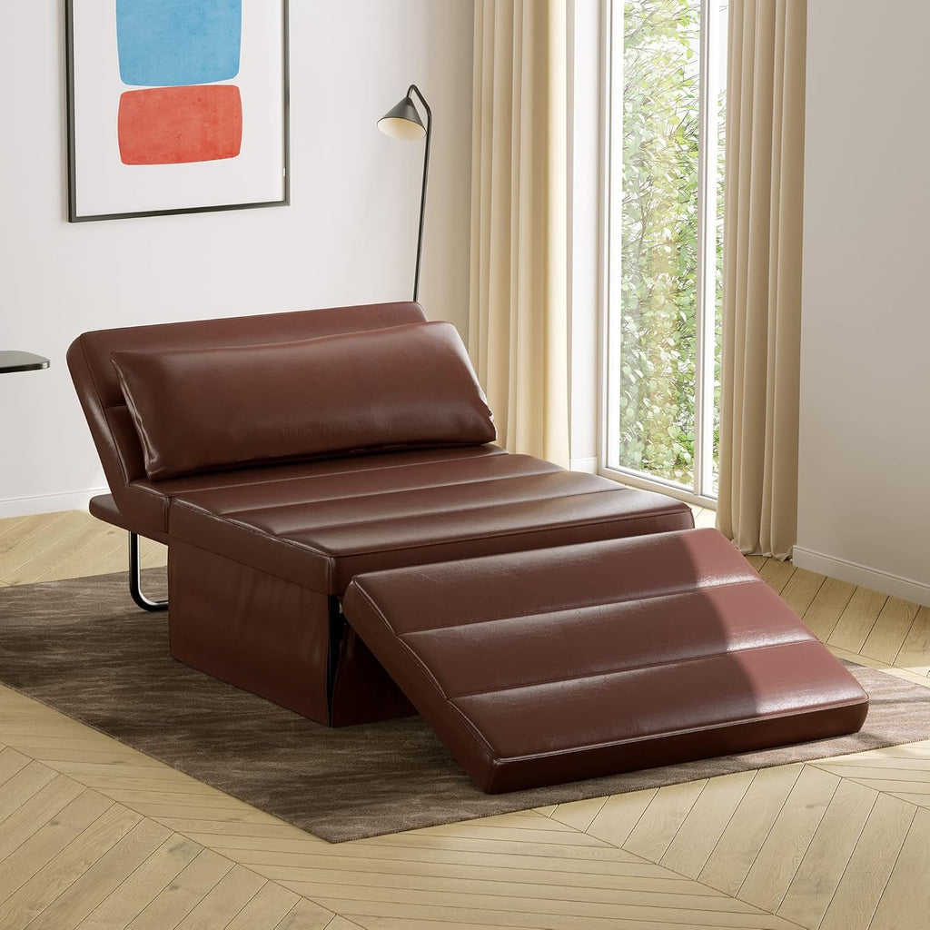 Light Brown Breathable Linen Fabric Convertible Sofa Bed E1877