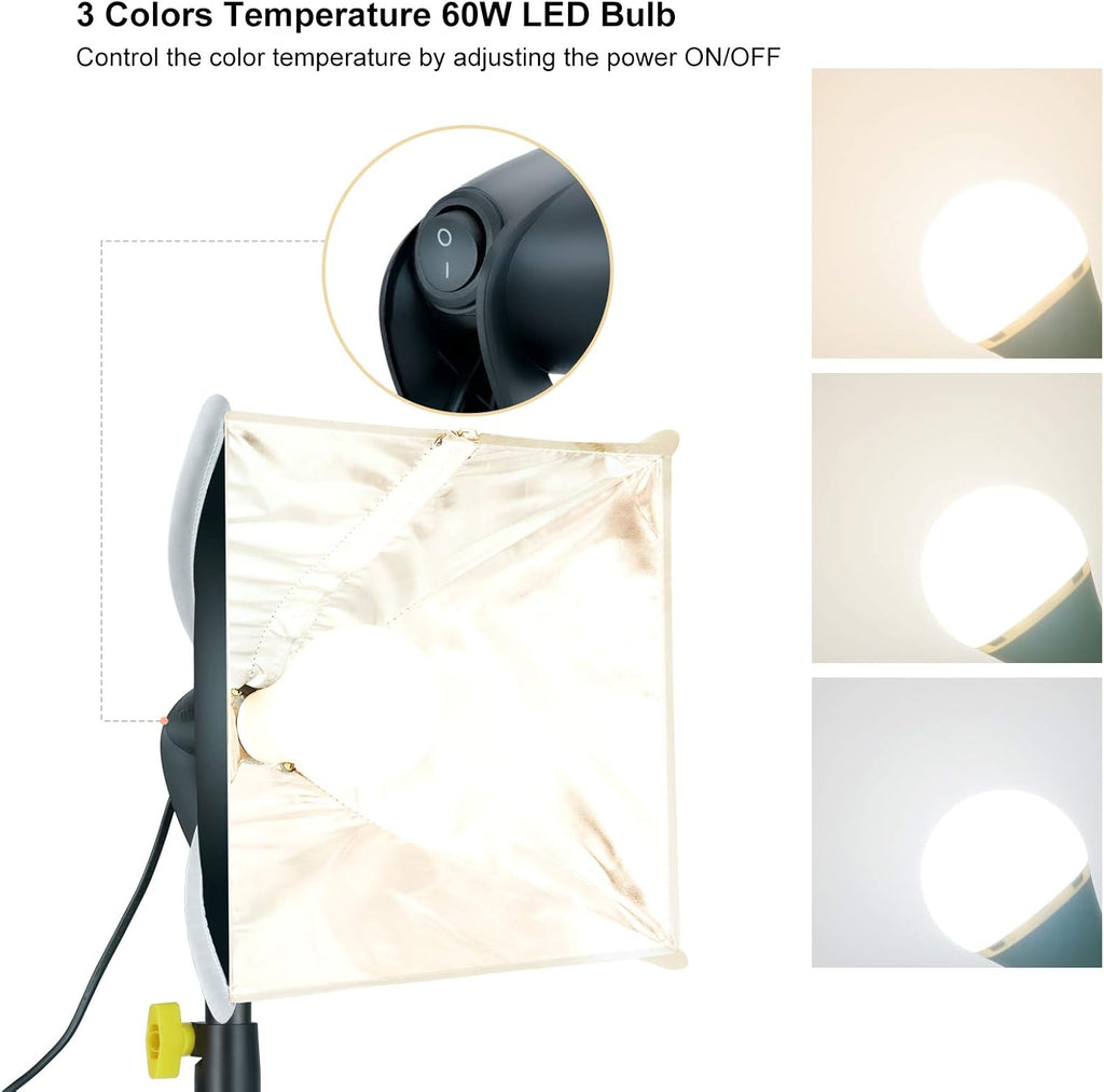 Studio Lighting Softbox Lights Kit 8x8 inch 3-Color LED Bulb Pack of 2 G6945