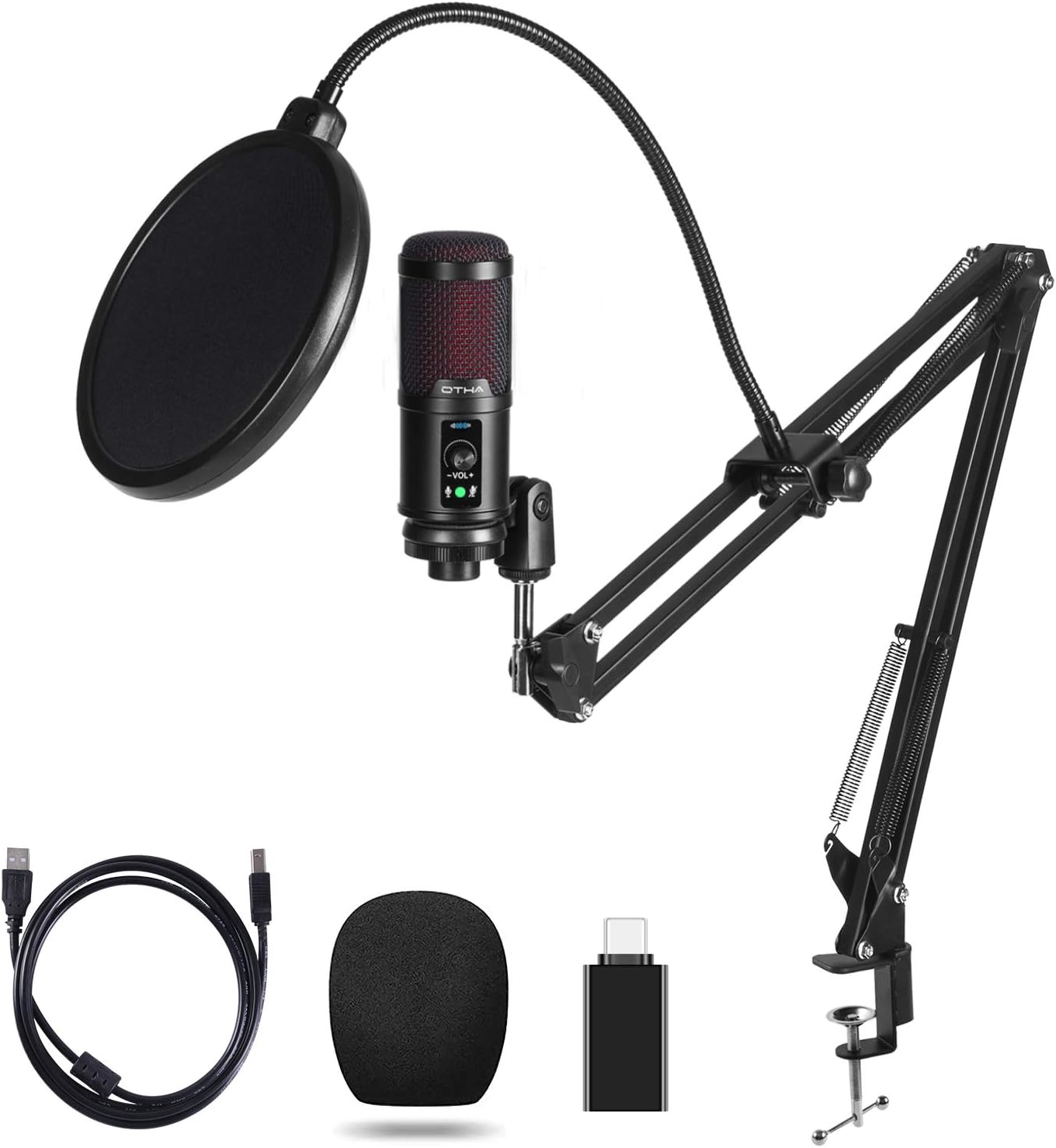 USB Condenser Microphone Kit with Adjustable Scissor Arm Stand A123