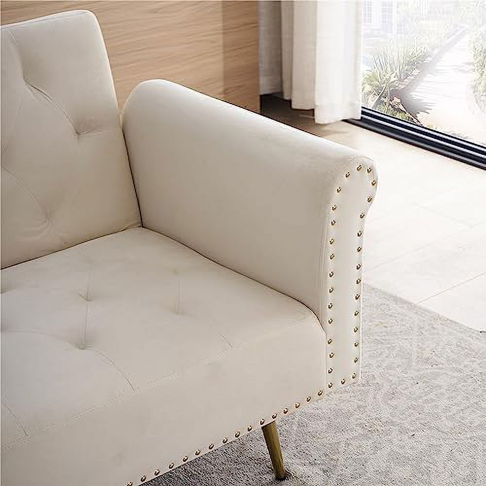 Beige Velvet Convertible Futon Sofa Bed with Two Pillows D686834