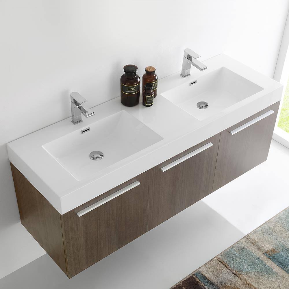 Gray Oak Double Bathroom Wall Hung Vanity Cabinet L25374