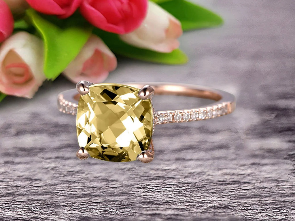 7mm Cushion Cut 1.80 Carat Champagne Diamond Moissanite Engagement Ring 10K Rose Gold K798
