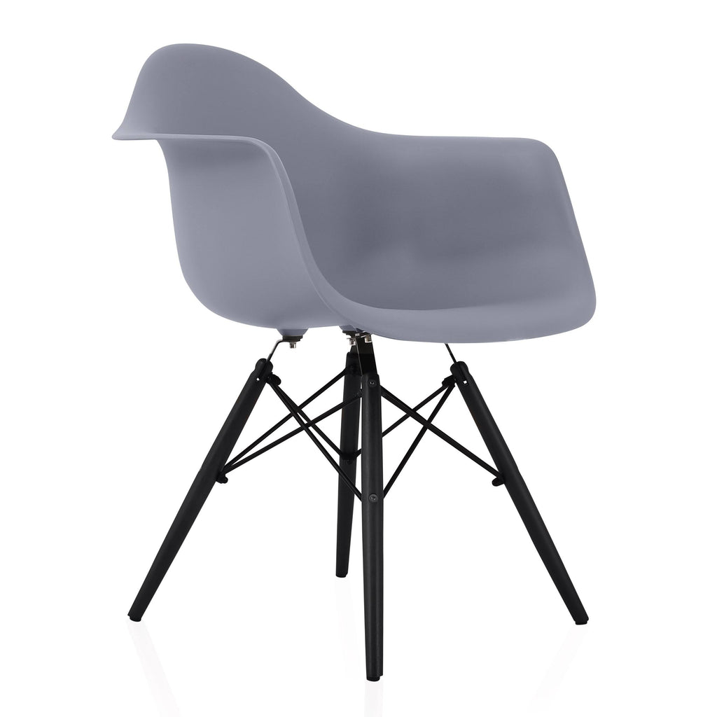 Dark Grey Molded Plastic Dining Arm Chair with Black Wood Legs (Set of 4) H4462