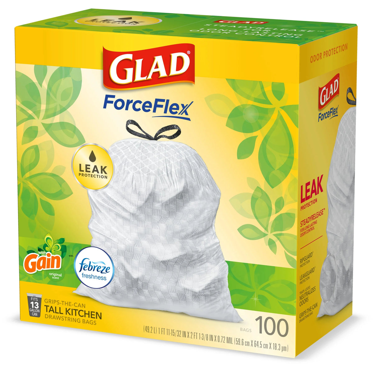 Tall Kitchen Drawstring Trash Bags, 13 Gallon White, 100 Count F547081