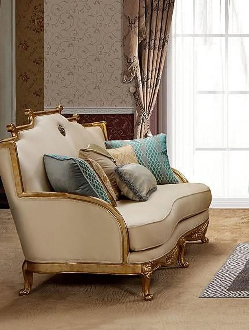 Gold & Light Beige Sofa Set 2Pcs I9686