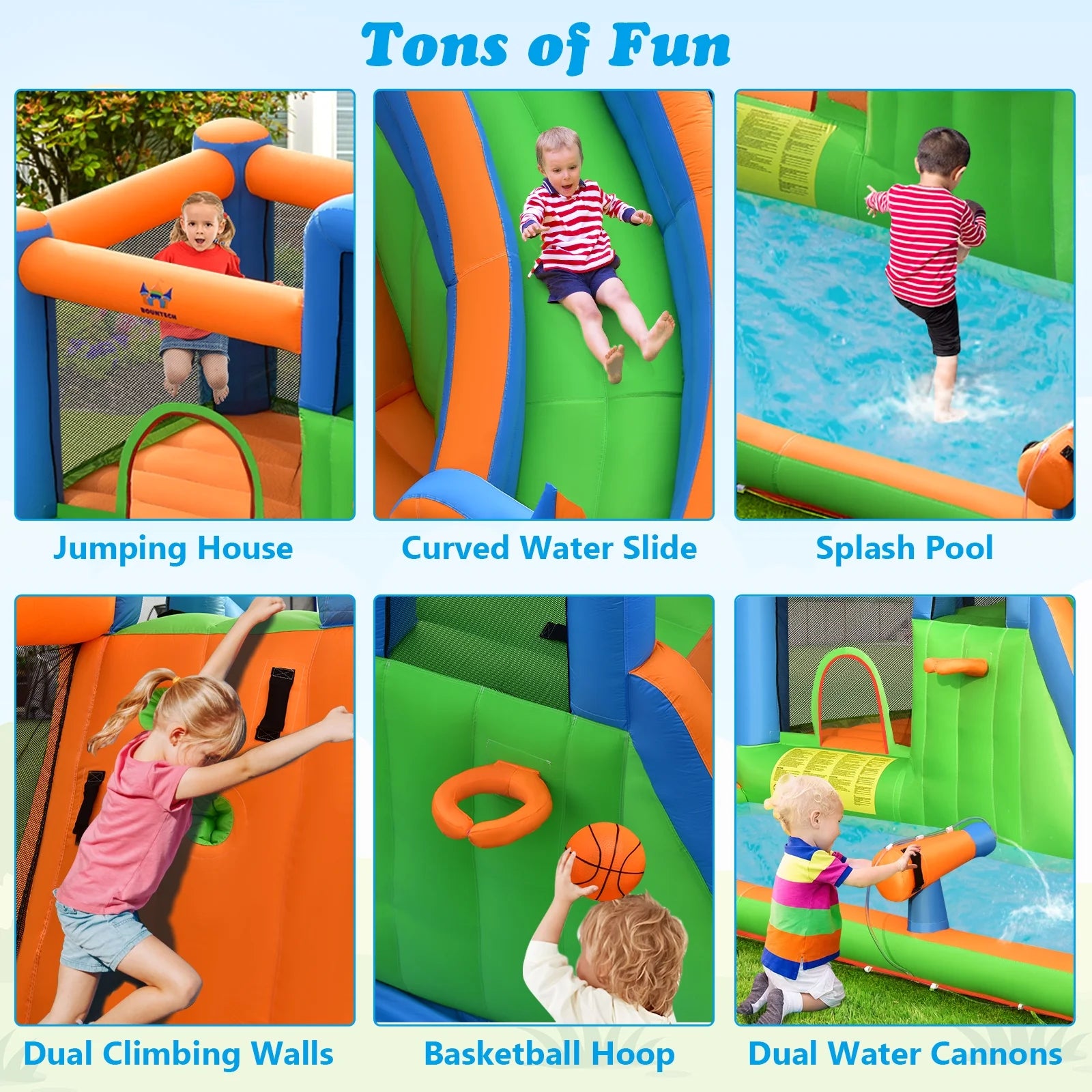 Inflatable Water Slide Bounce Castle with Dual Climbing Walls & 750W Blower A619