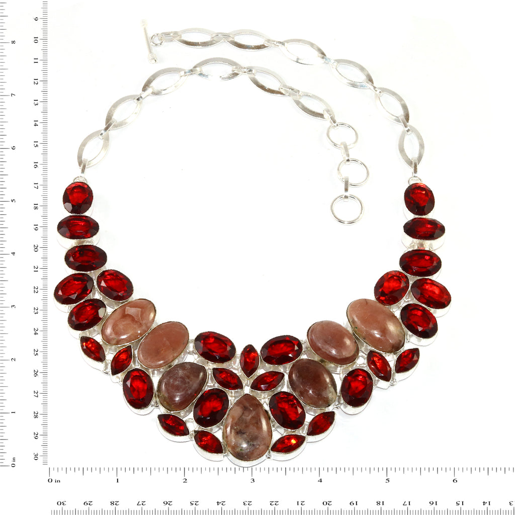 Rhodochrosorite Garnet Gemstone 925 Silver Necklace 16-18'' F378