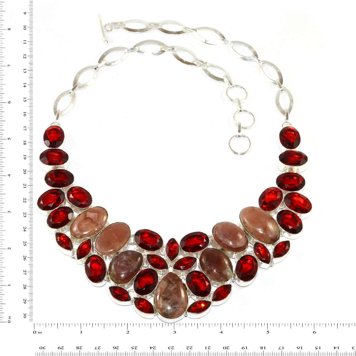 Rhodochrosorite Garnet Gemstone 925 Silver Necklace 16-18'' F378