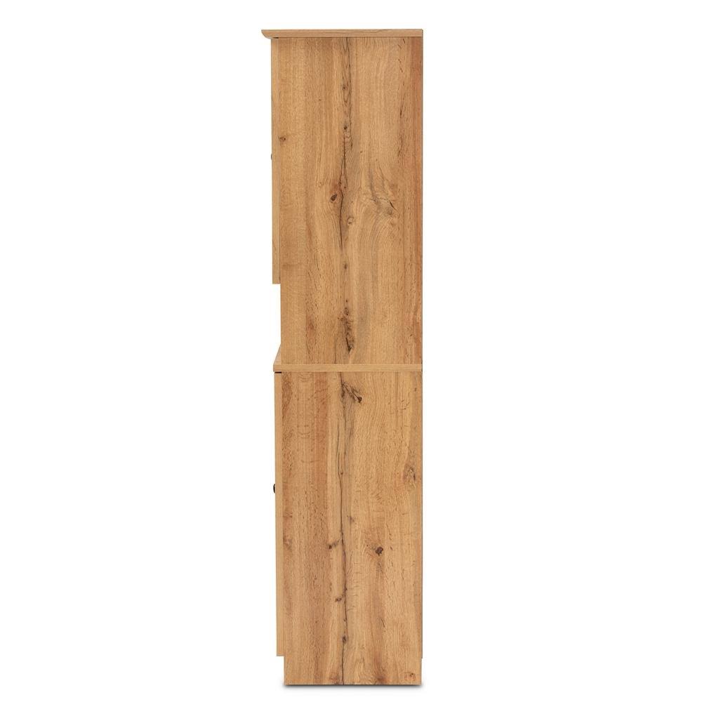 Oak Brown Finished Wood Buffet and Hutch Kitchen Cabinet Y869368