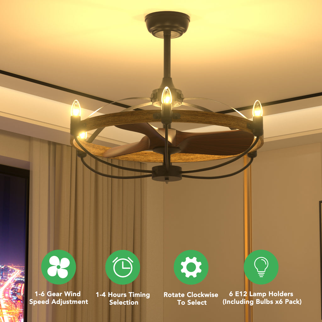 Farmhouse Ceiling Fan with 6 Lights K808