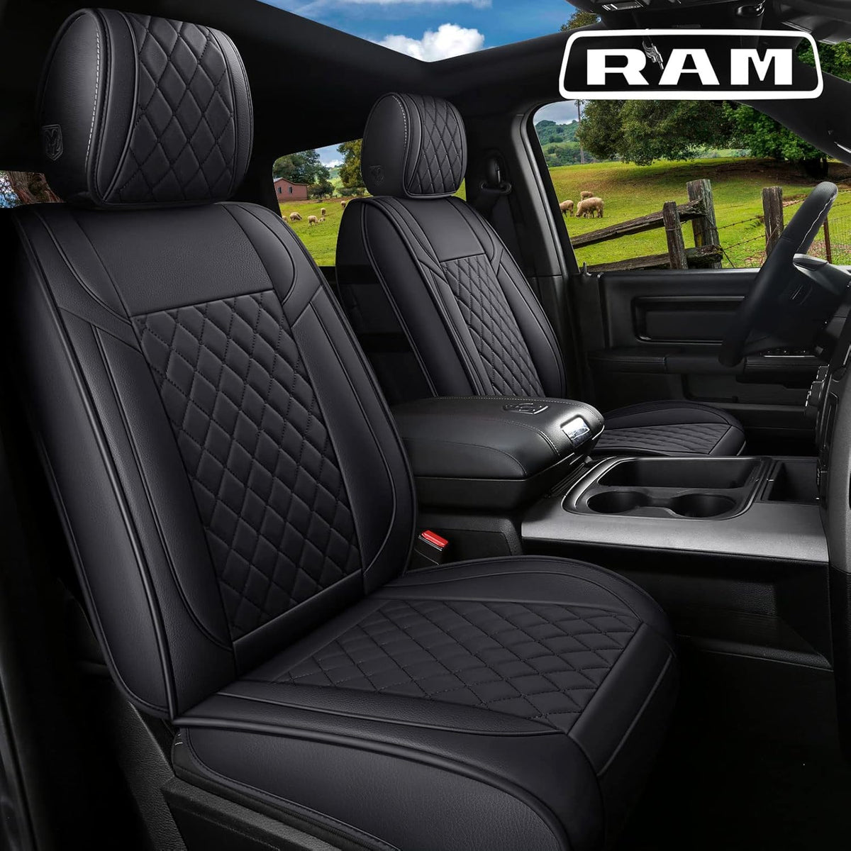 Grey Waterproof Leather Truck Seat Covers Full Set E858230