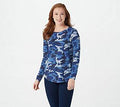 French Terry Long-Sleeve Camo Top, Size 3X, Navy Combo M573