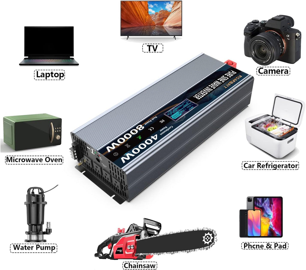 4000Watt 12V DC to AC 110V Power Inverter with Remote Control 4 AC Outlets and Dual USB Port F4216