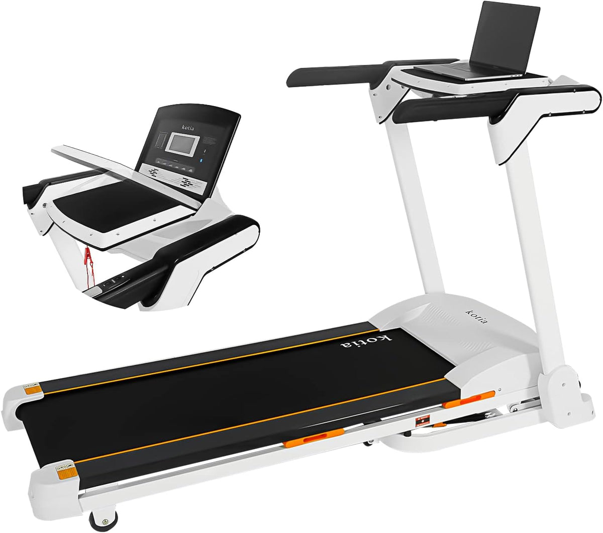 2-in-1 Folding Treadmill with Desk, Electric Treadmill with Auto Incline Bluetooth Speaker B4831