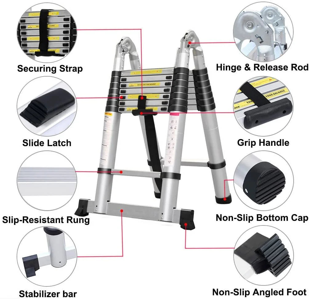 16.5FT Telescoping Ladder A-Frame Folding Ladder B971