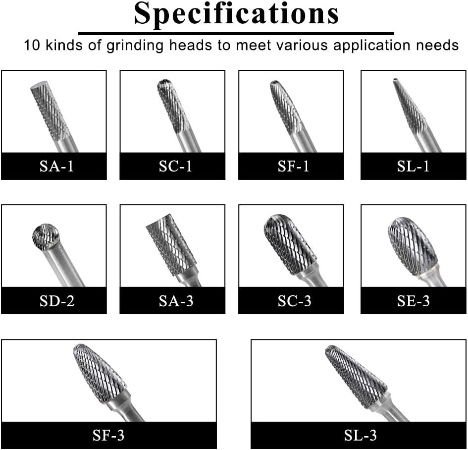 Carbide Burr Set 10pcs Double Cut Rotary Burr Set 1/4 Shank Die Grinder Bits M637995