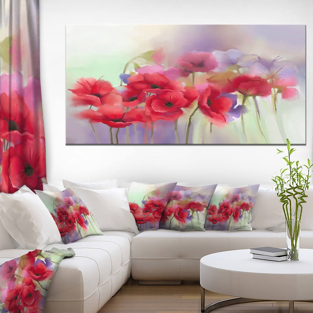 Watercolor Red Poppy Flowers Painting Print on Wrapped Canvas O9305