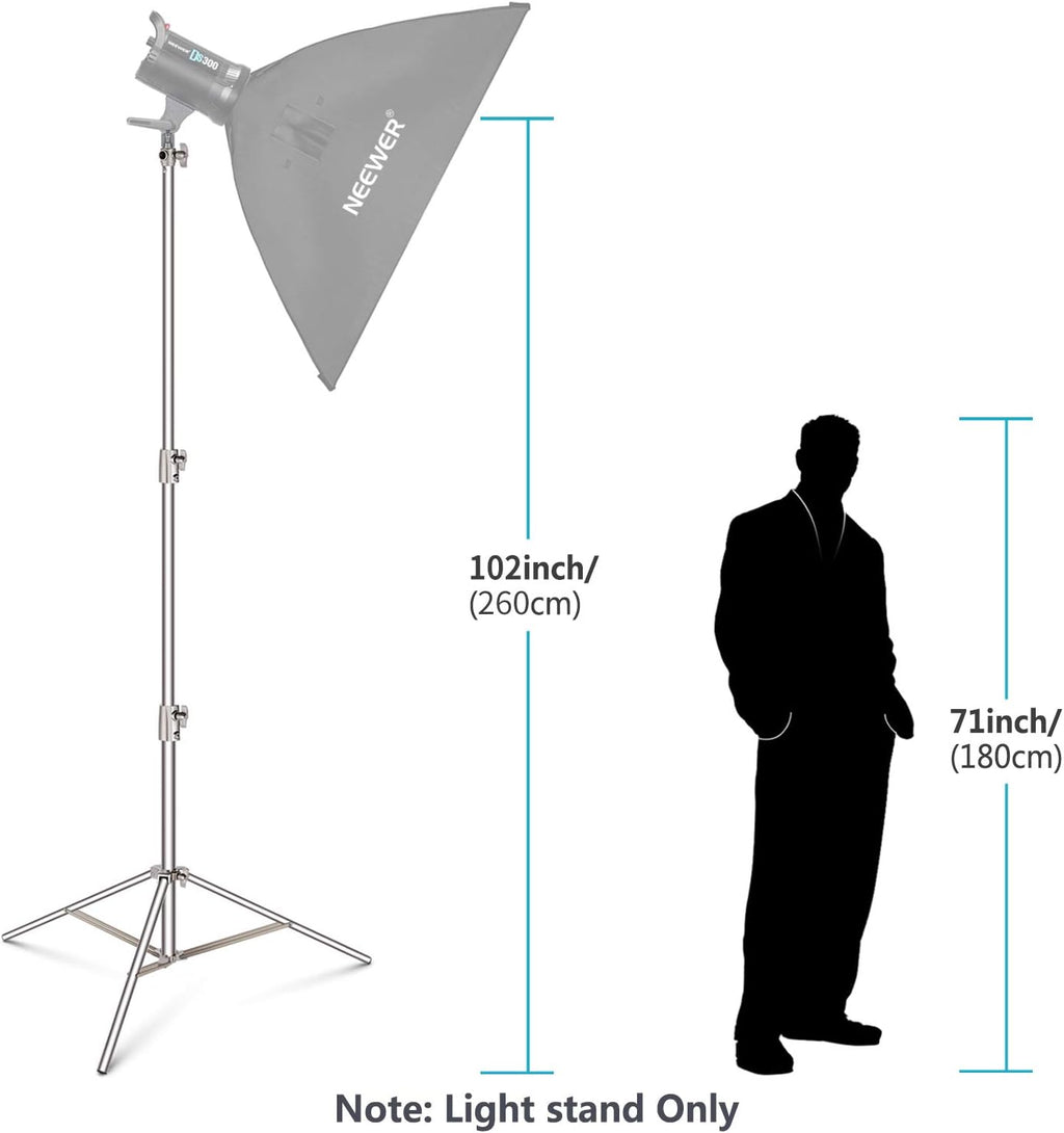 2 Pieces 260cm Stainless Steel Light Stand Kit with 1/4" to 3/8" Adapter L6366