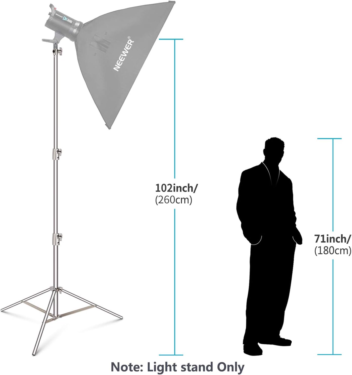 2 Pieces 260cm Stainless Steel Light Stand Kit with 1/4" to 3/8" Adapter L6366