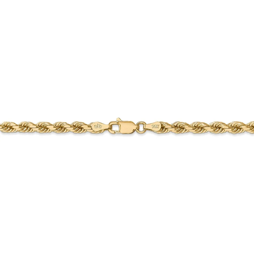 14kt Yellow Gold 4mm Diamond Cut Rope Chain with Lobster Clasp, 30 inch B832
