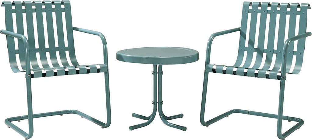 Caribbean Blue Retro Metal Outdoor Conversation Set with Side Table and 2 Chairs U546837