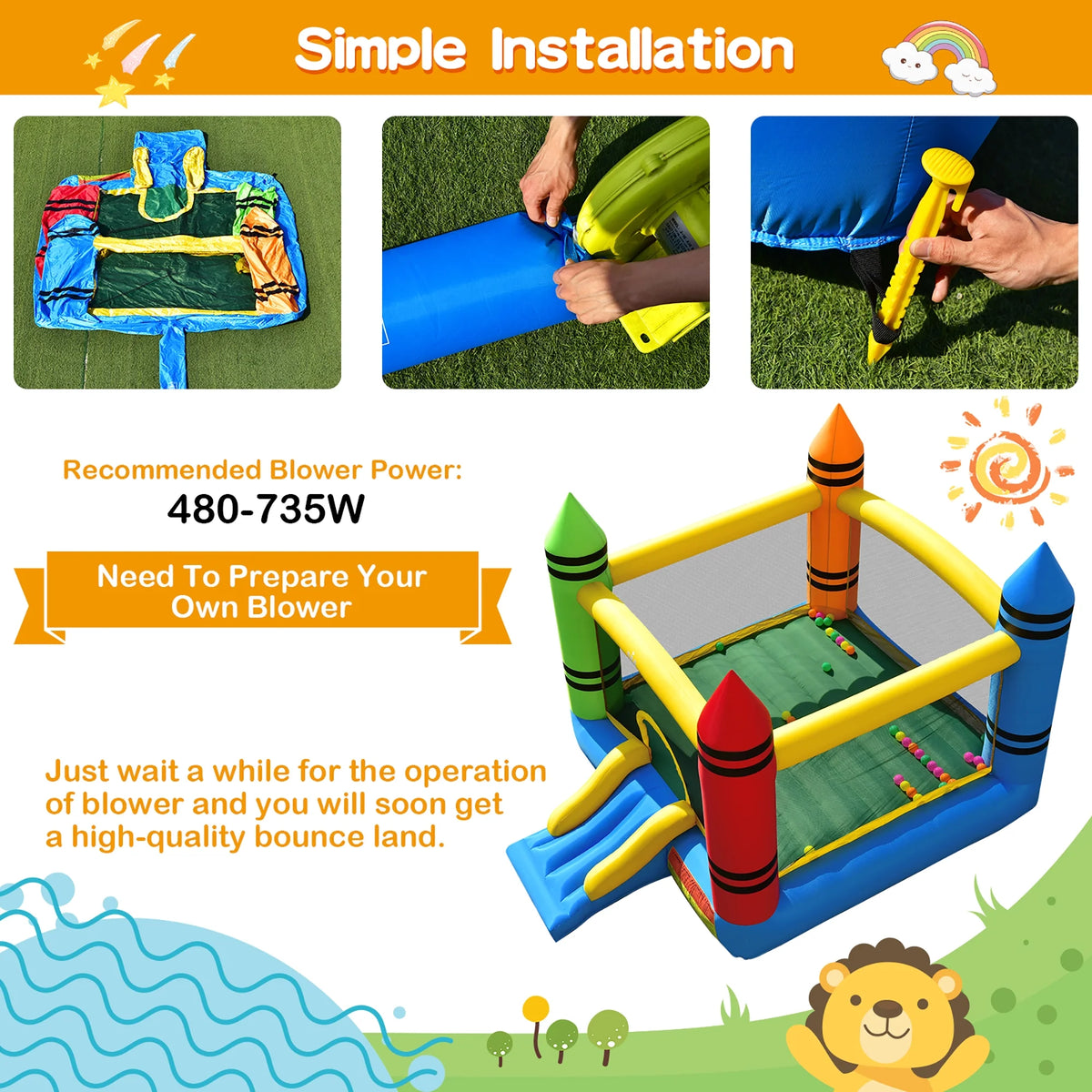 Inflatable Bounce House Jumping Castle with Slide and Ocean Balls A75380