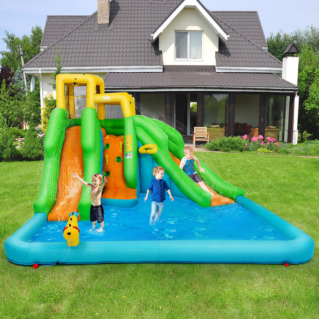 Inflatable Water Park Bounce House Two-Slide Bouncer with Climbing Wall and 550W Blower W57437