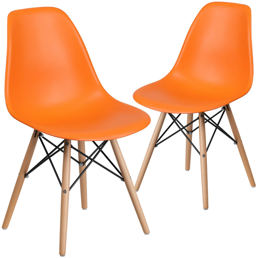 Orange Plastic Chair with Wood Base S508697
