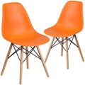Orange Plastic Chair with Wood Base S508697