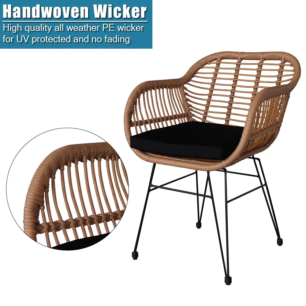 3 Piece Wicker Patio Conversation Set with Glass Side Table and Cushioned Chairs M1753