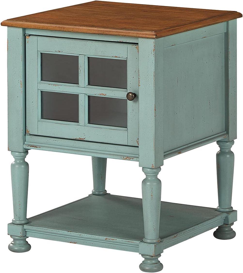 Teal & Brown Farmhouse Accent Cabinet End Table J297574