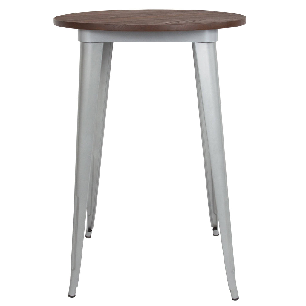 30 inch Round Metal Bar Height Table with Black Wood Top J4289