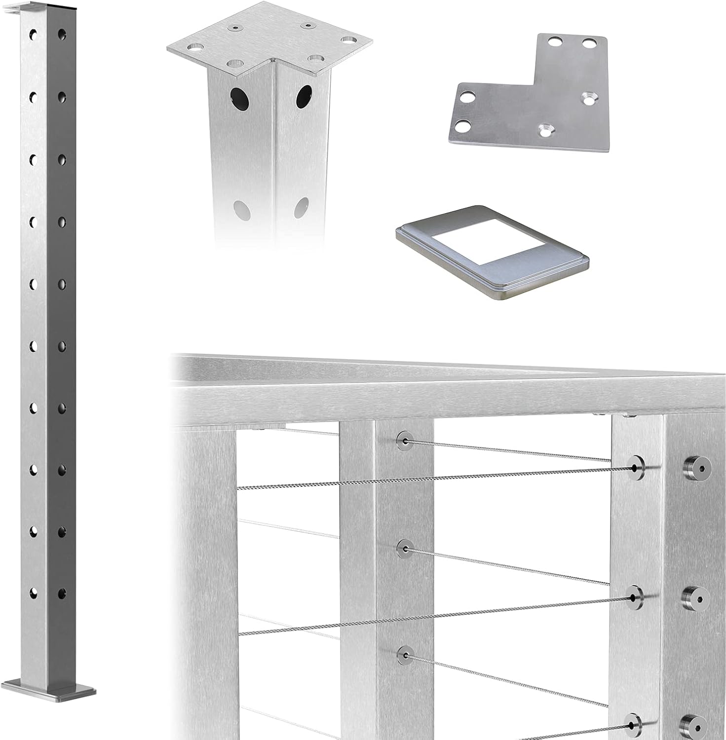 Stainless Steel Brushed Square Weldless Flat Top Post L37465