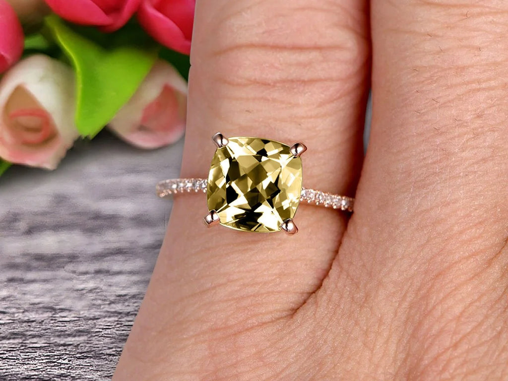 7mm Cushion Cut 1.80 Carat Champagne Diamond Moissanite Engagement Ring 10K Rose Gold K798
