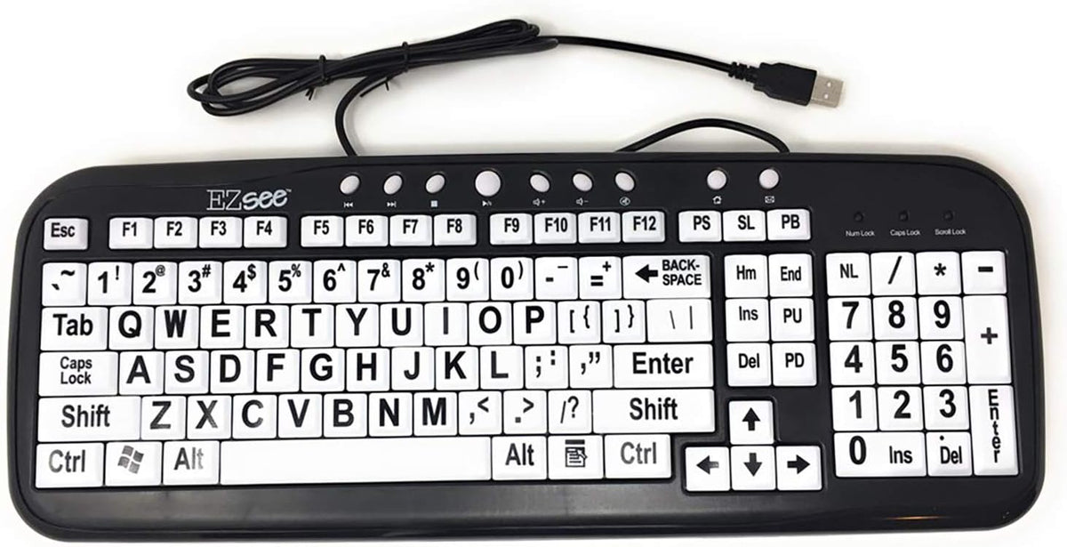 Black Characters on White Keys Wired USB Keyboard W237