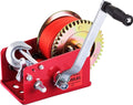 Hand Winch Heavy Duty 3500lbs with Nylon Strap and Ratchet Handle Hook 2 Gear Manual Crank Towing Winch (2500 Red) Pack of 2 D4818