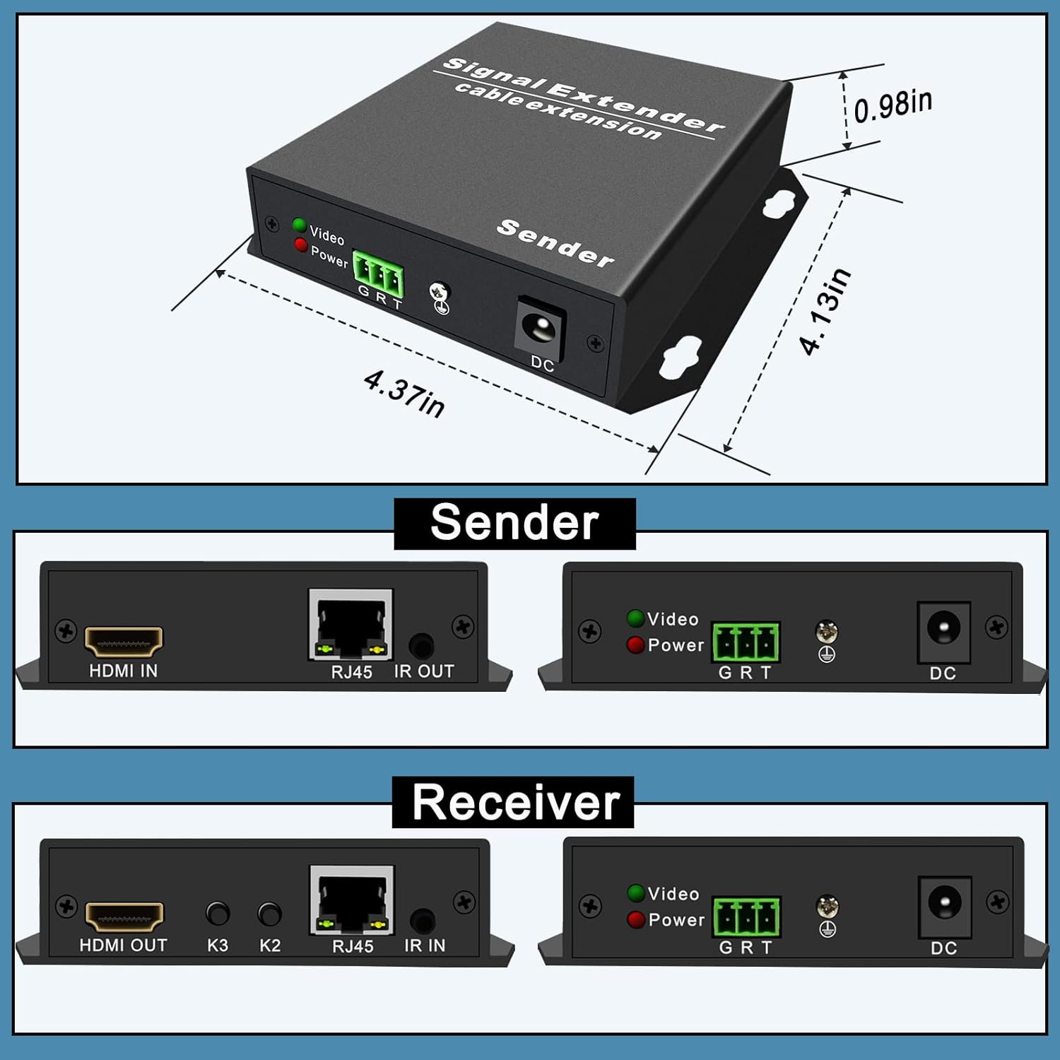 4K HDMI Extender Over Ethernet Cat5e/6/7, HDMI Balun Over IP Gigabit Switch, IR Control, Bidirectional RS-232, EDID Pass-Through HDMI Transmitter Receiver Kit W1968