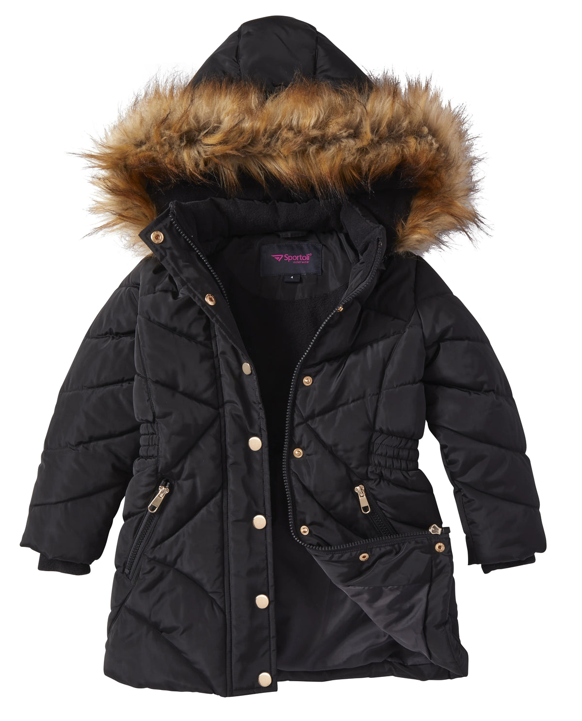 Girls Fleece Lined Quilted Hood Winter Puffer Jacket Coats - Black (5/6) M5723