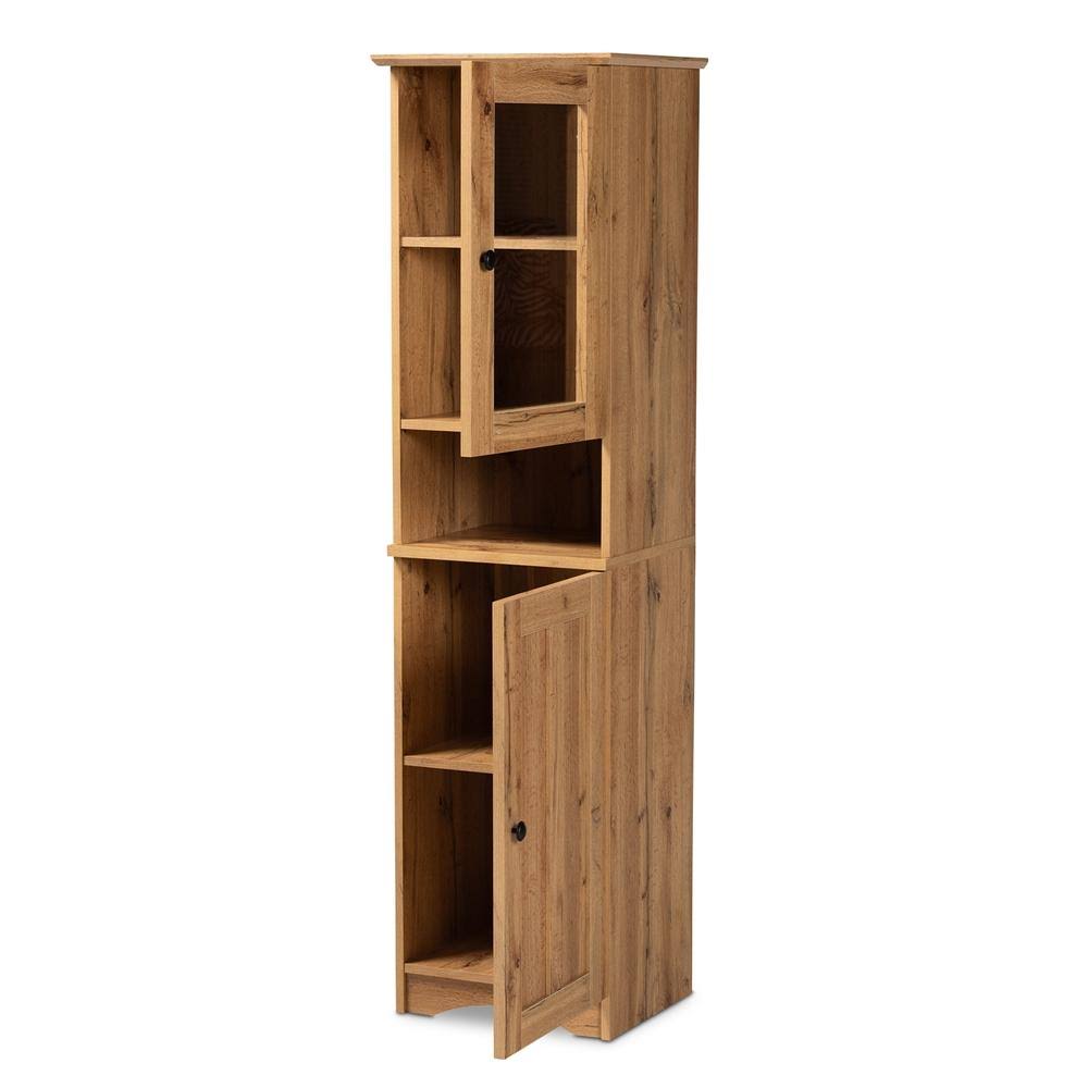Oak Brown Finished Wood Buffet and Hutch Kitchen Cabinet Y869368
