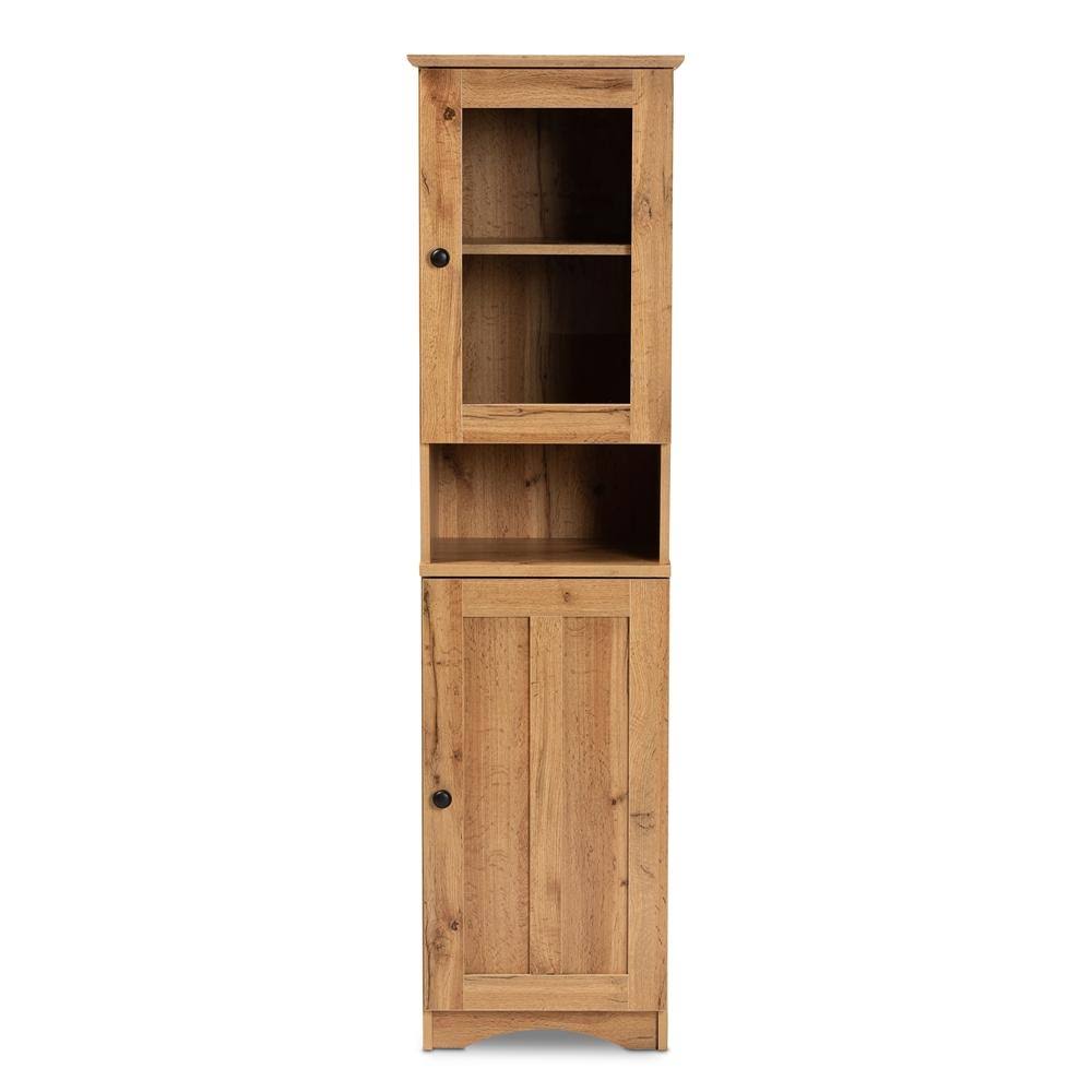 Oak Brown Finished Wood Buffet and Hutch Kitchen Cabinet Y869368
