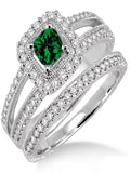 Emerald & Diamond Halo Bridal Ring on 10k White Gold G5087
