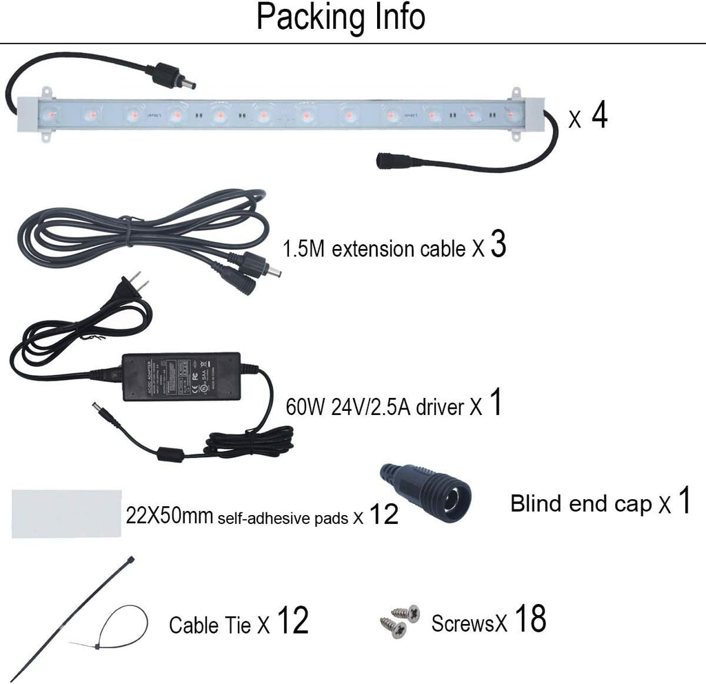 4 pcs 16 Inches LED Grow Light Strips with Extension Cables Y880112